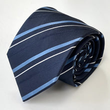 Load image into Gallery viewer, Navy Twill With Light Blue And White Stripes Silk Tie – Skinny 75mm