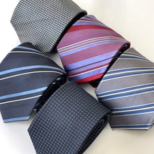 Load image into Gallery viewer, Gray Twill With Blue And White Stripes Silk Tie – Regular  85mm