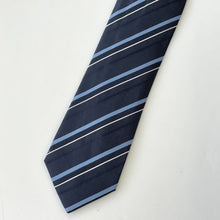 Load image into Gallery viewer, Navy Twill With Light Blue And White Stripes Silk Tie – Skinny 75mm