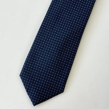 Load image into Gallery viewer, Navy Geometric With White Pin Dots Silk Tie – Skinny 70mm