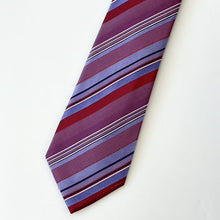 Load image into Gallery viewer, Red Twill With Blue And White Stripes Silk Tie – Regular 80mm
