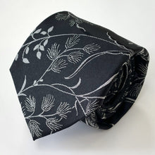 Load image into Gallery viewer, Black Floral With White Flowers Silk Tie – Regular 80mm