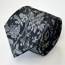 Load image into Gallery viewer, Black Floral With White Flowers Silk Tie – Regular 85mm