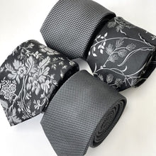 Load image into Gallery viewer, Black Floral With White Flowers Silk Tie – Regular 85mm