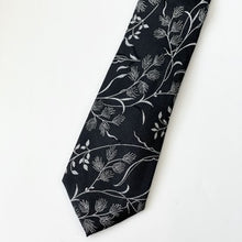 Load image into Gallery viewer, Black Floral With White Flowers Silk Tie – Regular 80mm