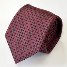 Load image into Gallery viewer, Red Geometric With Black Squares And Pin Dots Silk Tie – Skinny 75mm