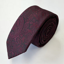 Load image into Gallery viewer, Dark Red Floral With Black Flowers Silk Tie – Skinny 55mm