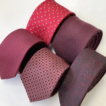 Load image into Gallery viewer, Red Geometric With Blue Pin Dots Silk Tie – Skinny 65mm