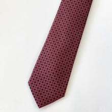 Load image into Gallery viewer, Red Geometric With Black Squares And Pin Dots Silk Tie – Skinny 75mm