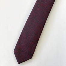 Load image into Gallery viewer, Dark Red Floral With Black Flowers Silk Tie – Skinny 55mm