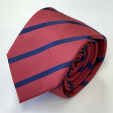 Load image into Gallery viewer, Red Twill With Blue Stripes Silk Tie – Skinny 75mm