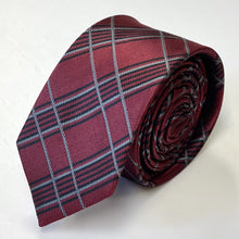 Load image into Gallery viewer, Red Tartan With Black And White Stripes Silk Tie – Skinny 60mm