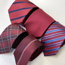 Load image into Gallery viewer, Red Tartan With Black And White Stripes Silk Tie – Skinny 60mm