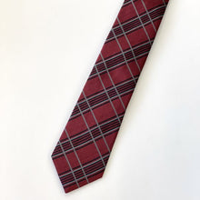 Load image into Gallery viewer, Red Tartan With Black And White Stripes Silk Tie – Skinny 60mm