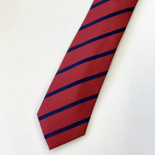 Load image into Gallery viewer, Red Twill With Blue Stripes Silk Tie – Skinny 75mm