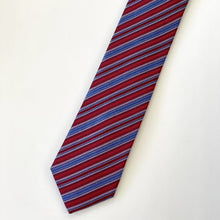 Load image into Gallery viewer, Red Twill With Blue And White Stripes Silk Tie – Skinny 70mm