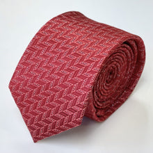 Load image into Gallery viewer, Bright Red Pattern With White Geometric Silk Tie – Skinny 70mm