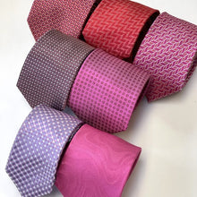 Load image into Gallery viewer, Pink Pattern With White Geometric Silk Tie – Skinny 70mm