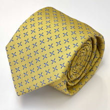 Load image into Gallery viewer, Yellow Geometric With Black Cross And White Pin Dots Silk Tie – Skinny 75mm