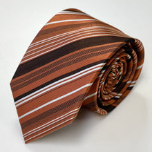 Load image into Gallery viewer, Orange Twill With White And Brown Stripes Silk Tie – Regular 80mm