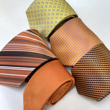 Load image into Gallery viewer, Orange Tartan With Black And Yellow Stripes Silk Tie – Regular 80mm