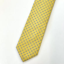 Load image into Gallery viewer, Yellow Geometric With Black Cross And White Pin Dots Silk Tie – Skinny 75mm