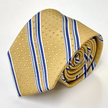 Load image into Gallery viewer, Yellow Pin Dots With White And Blue Stripes Silk Tie – Skinny 75mm