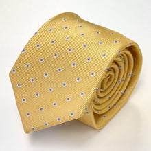 Load image into Gallery viewer, Yellow Twill With BLue And White Pin Dots Silk Tie – Skinny 75mm