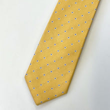 Load image into Gallery viewer, Yellow Twill With BLue And White Pin Dots Silk Tie – Skinny 75mm