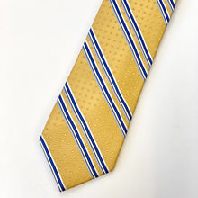 Load image into Gallery viewer, Yellow Pin Dots With White And Blue Stripes Silk Tie – Skinny 75mm