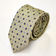 Load image into Gallery viewer, Khaki Floral With White And Black Flowers Silk Tie – Skinny 65mm