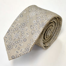 Load image into Gallery viewer, Khaki Paisley With White And Black Floral Silk Tie – Skinny 65mm