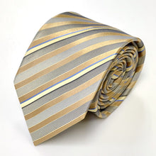 Load image into Gallery viewer, Gold Twill With Blue And Black Stripes Silk Tie – Regular 80mm