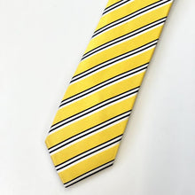 Load image into Gallery viewer, Yellow Twill With Black And White Stripes Silk Tie – Skinny 75mm