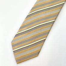 Load image into Gallery viewer, Gold Twill With Blue And Black Stripes Silk Tie – Regular 80mm