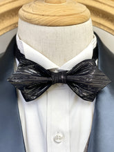 Load image into Gallery viewer, Cyber Navy With Silver Wire Pointed Bow Tie