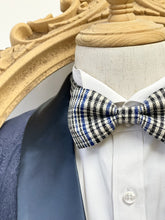 Load image into Gallery viewer, White England Tartan With Blue and Black Stripes Bow Tie