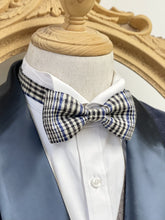 Load image into Gallery viewer, White England Tartan With Blue and Black Stripes Bow Tie