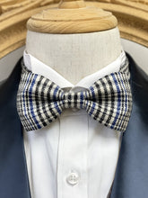 Load image into Gallery viewer, White England Tartan With Blue and Black Stripes Bow Tie