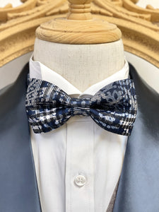 Navy Pattern With White and Grey Geometric Bow Tie