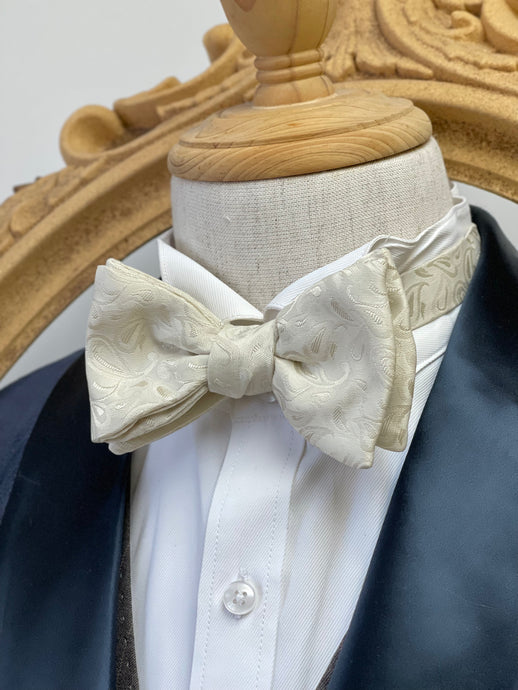 Beige Floral With Silver Flowers Classic Bow Tie
