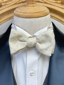 Beige Floral With Silver Flowers Classic Bow Tie