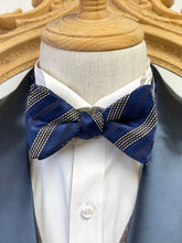Load image into Gallery viewer, Blue Regimental With Yellow And White Stripes Classic Bow Tie