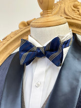 Load image into Gallery viewer, Blue Regimental With Yellow And White Stripes Classic Bow Tie