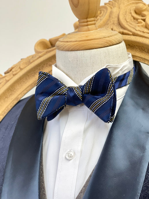 Blue Regimental With Yellow And White Stripes Classic Bow Tie