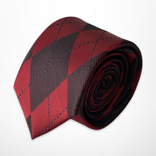 Load image into Gallery viewer, Red Argyle With Black Rhombus Silk Tie – Skinny 60mm