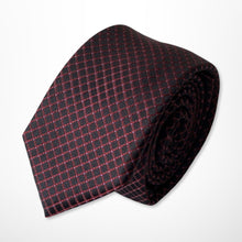 Load image into Gallery viewer, Red Micro Check With Black Square Silk Tie – Skinny 60mm