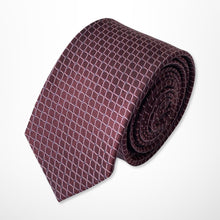 Load image into Gallery viewer, Red Square With Grey Check And Pin Dots Silk Tie – Skinny 60mm