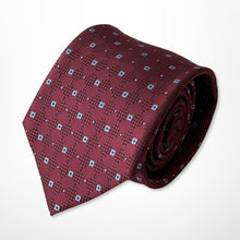 Load image into Gallery viewer, Red Micro Check With Blue Square And White Pin Dots Silk Tie – Skinny 75mm