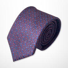 Load image into Gallery viewer, Blue Pattern With Red Paisley Silk Tie – Skinny 70mm